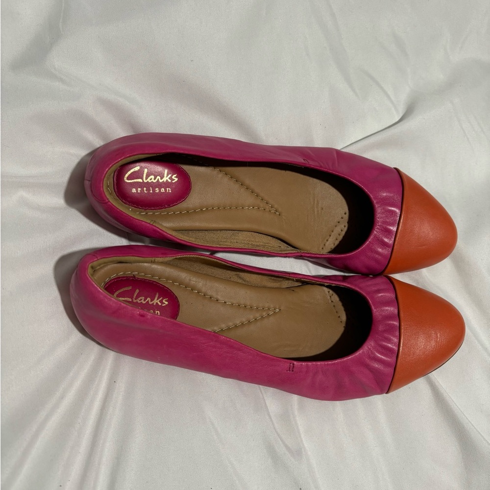 Clarks Artisan Alitay Susan Leather Pink & Orange Flats Size 10M - Picture 2 of 5